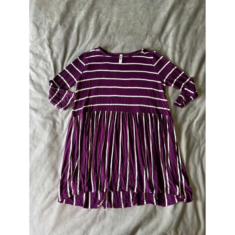 Zenana Premium Purple White Striped Babydoll Tunic Top Long Sleeve XL